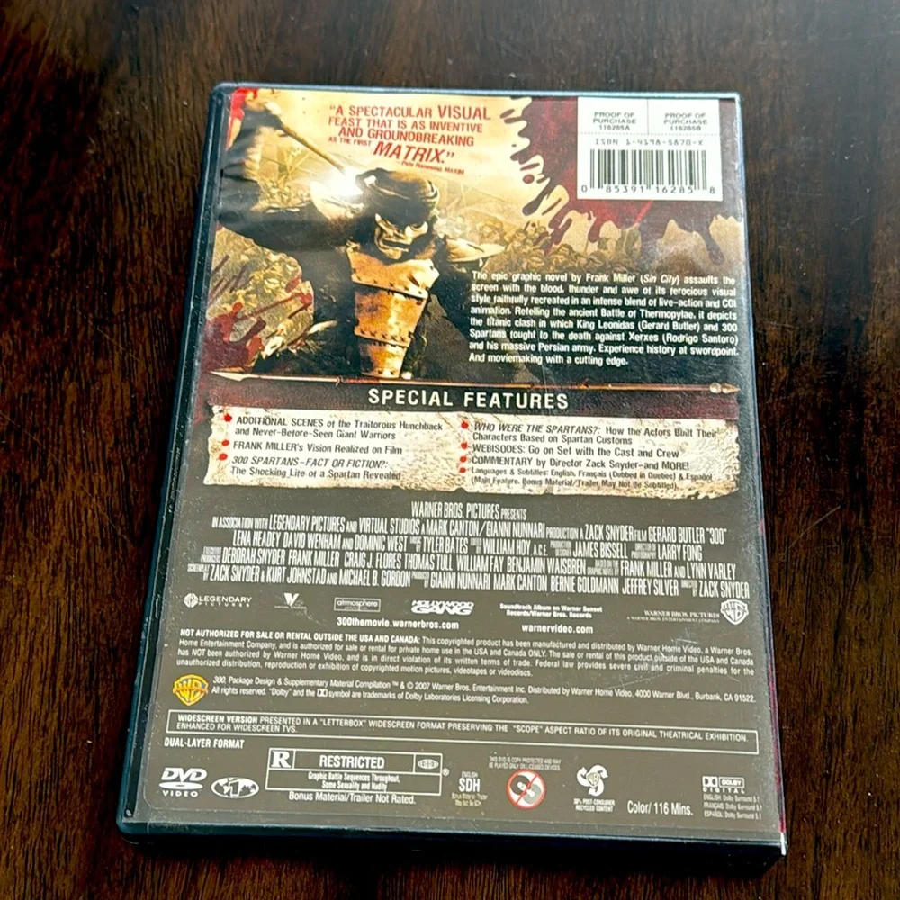 Warner Bros. DVD video 2007 rated R movie 300.